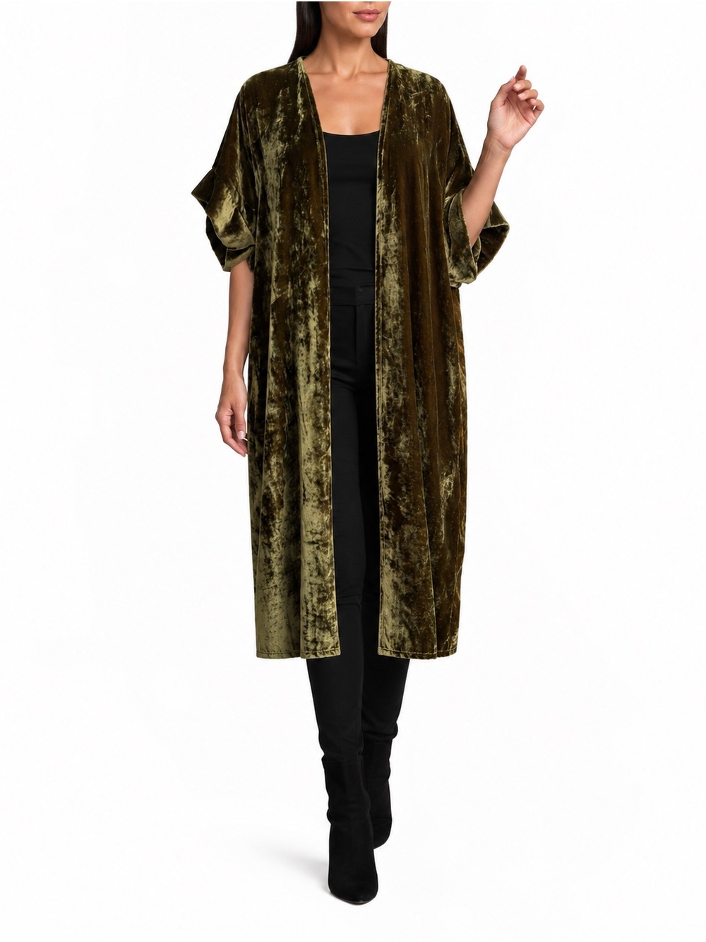 NWT Bryn Walker Anju Oliva Maltinto Velvet Long Duster Cardigan Kimono S